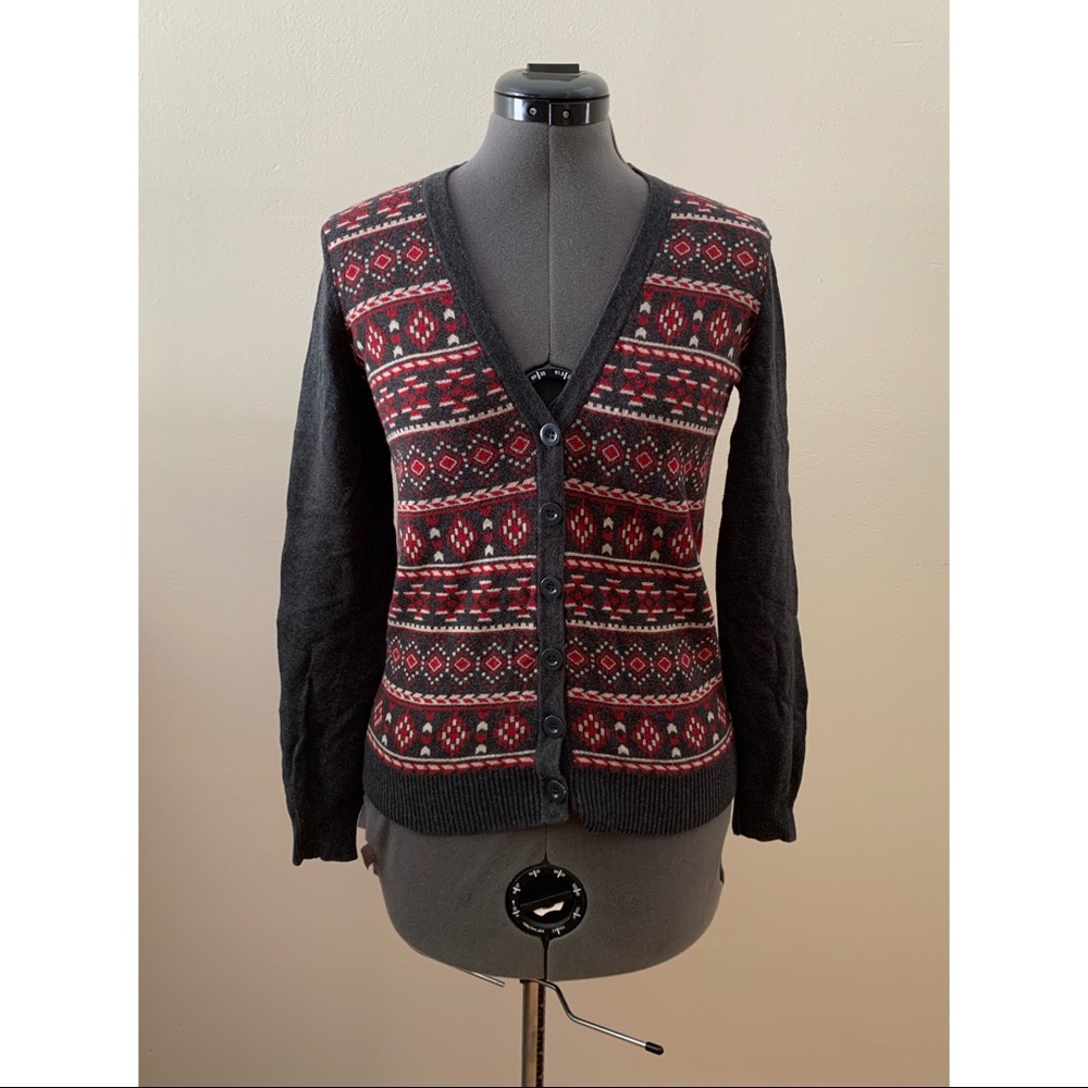 [Forever 21] Gray and Red Fair Isle Cardigan